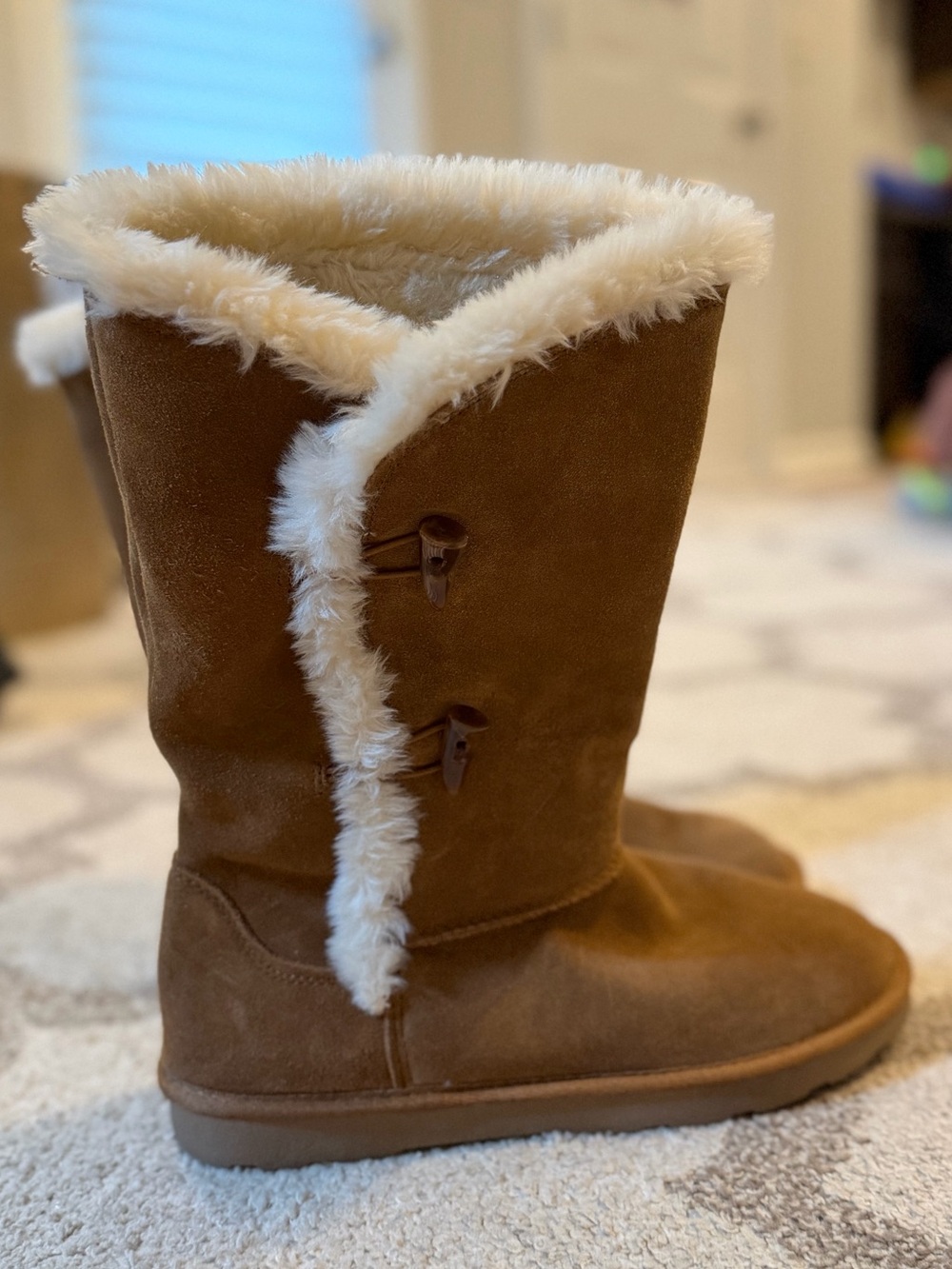 Sonoma Brown Suede Shearling-Trim Mid-Calf Boots